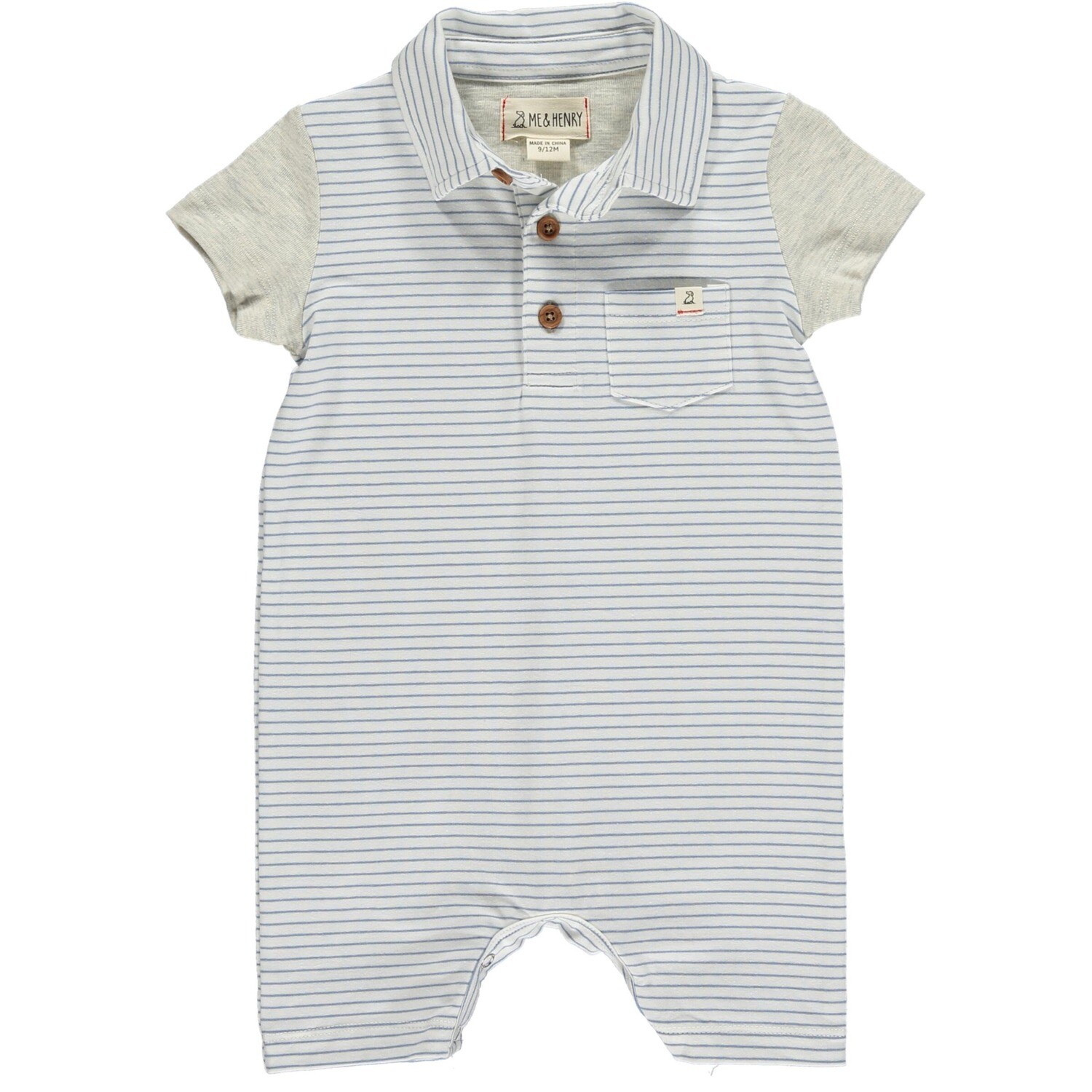 Me &amp; Henry Saltash Grey/white micro stripe polo romper