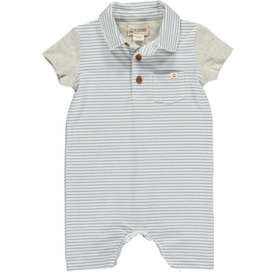 Me &amp; Henry Saltash Grey/white micro stripe polo romper