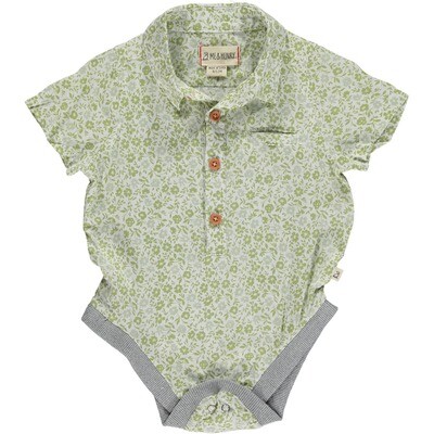 Me & Henry Helford green floral woven collared onesie