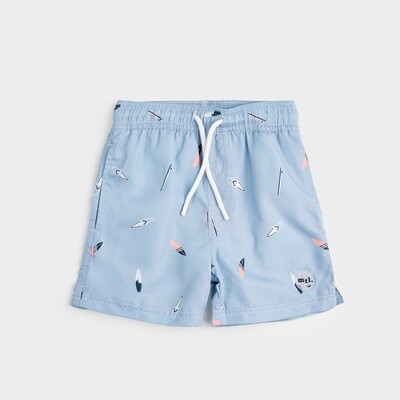 Miles the Label boys swim shorts, blue with surfboards spf 50+