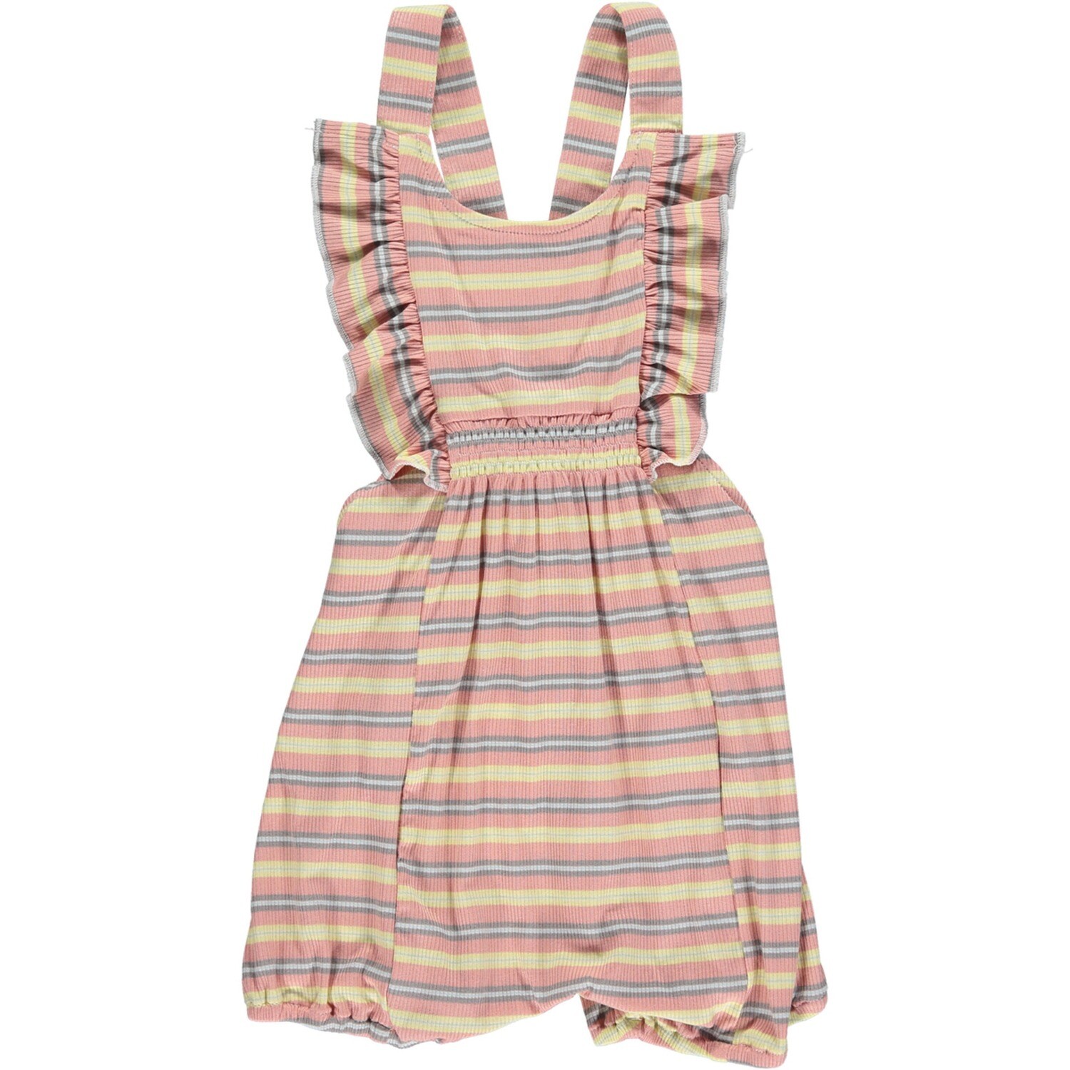 Vignette Kristin shorty romper in pink multi ribbed stripe