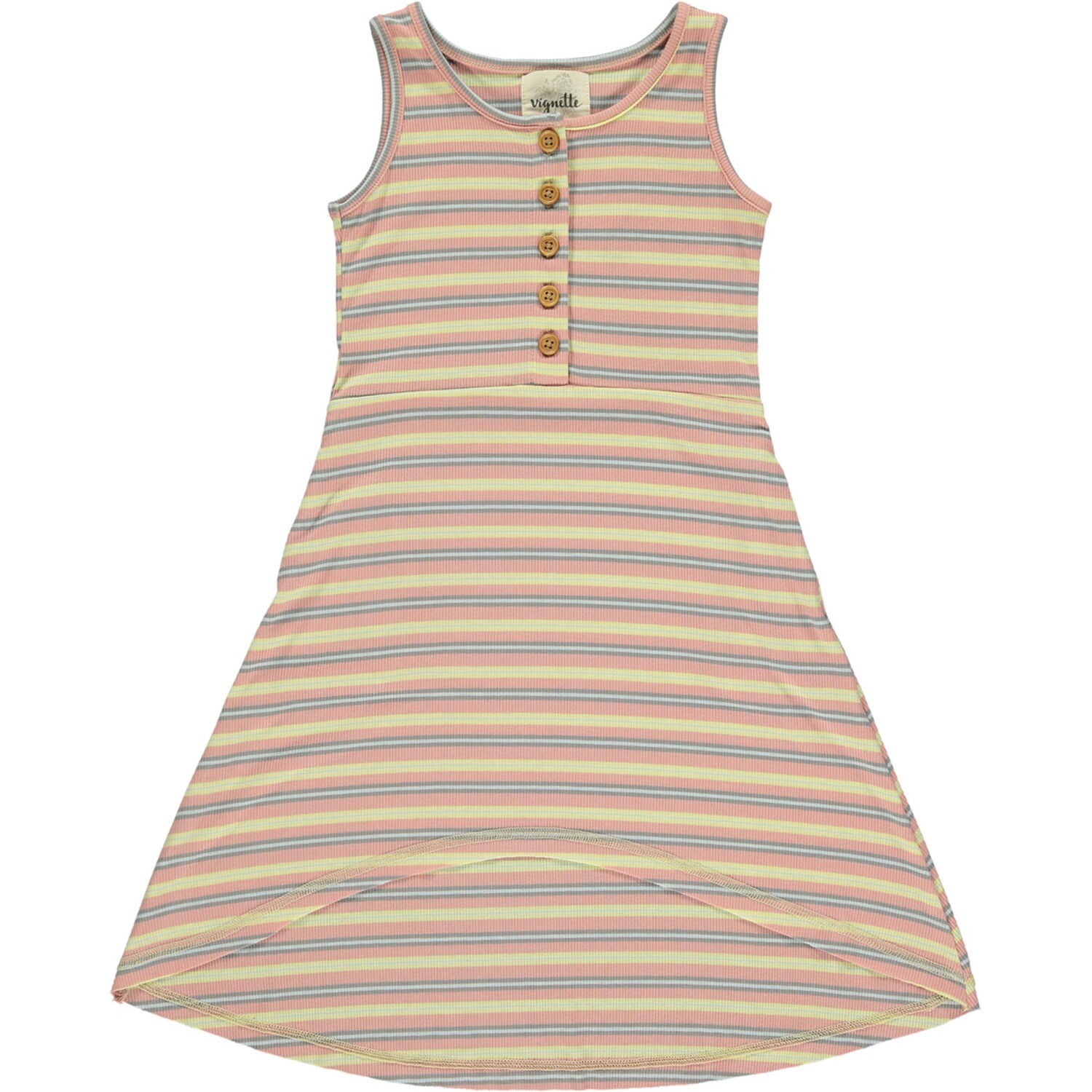 Vignette Daphne Dress- pink multi ribbed stripe
