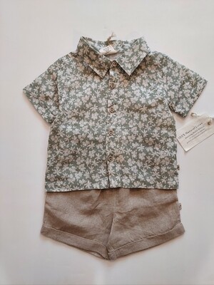 Viverano Organics &quot;Gabriel&quot; Floral linen Shirt and shorts set in organic linen