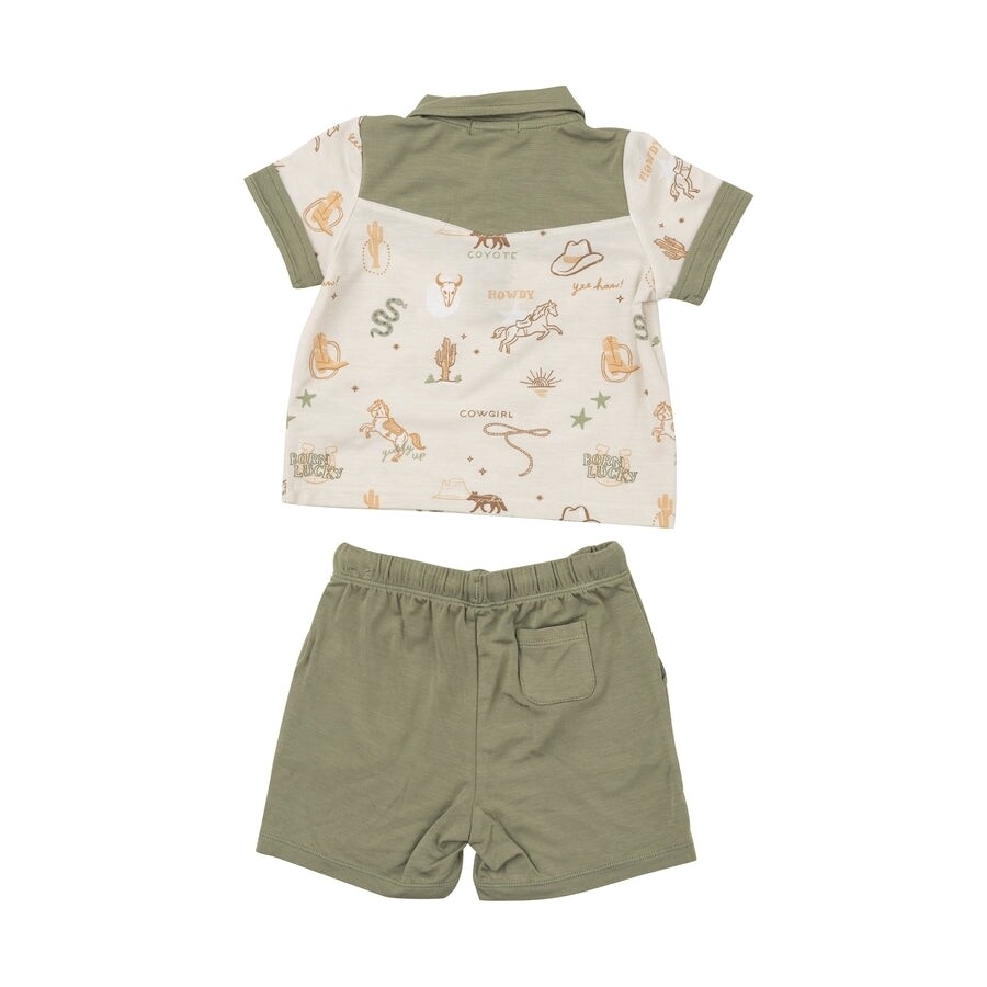 Angel Dear bamboo wild wild west cowboy polo and short set