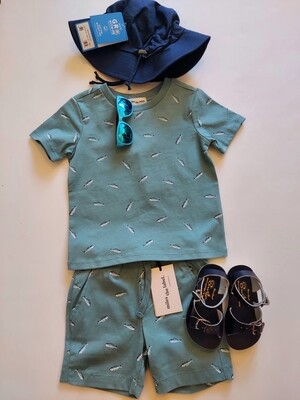 Miles the Label boys fishbone print on navy short sleeve tee/shorts set- organic cotton jersey