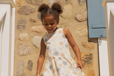Miles the Label girls fireworks print on cream racerback jersey dress-organic cotton