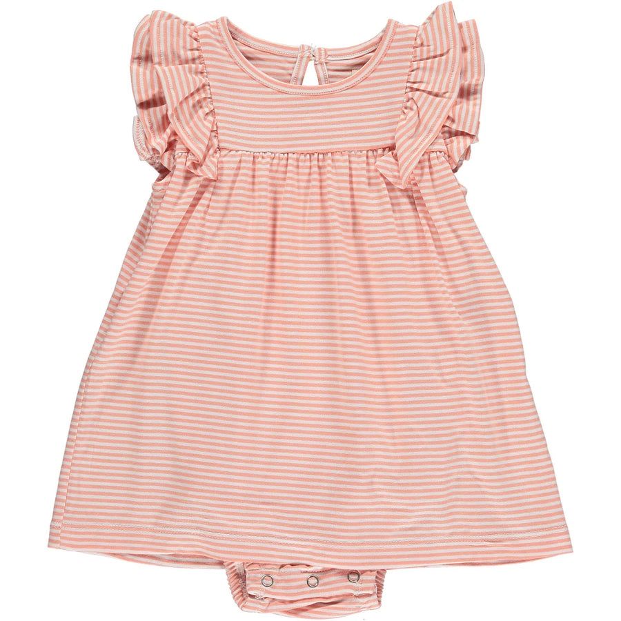 Vignette soft knit bodysuit dress- pink/white stripe