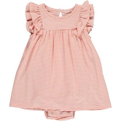 Vignette soft knit bodysuit dress- pink/white stripe