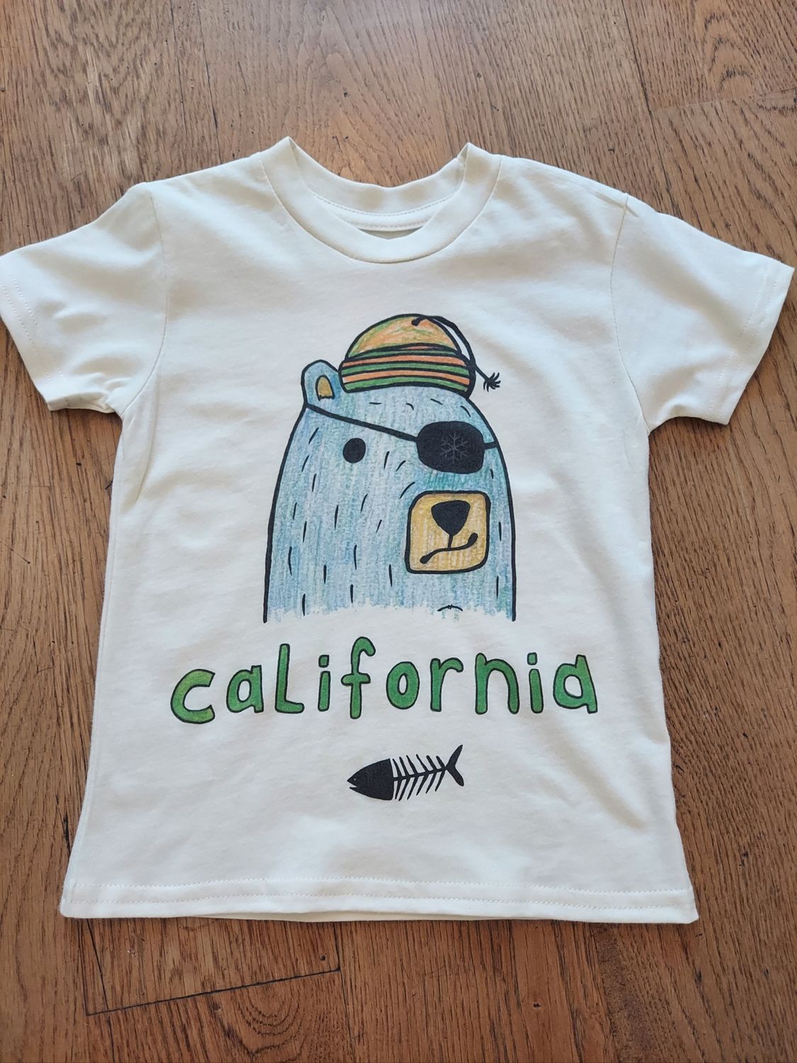 Orange Heat  Pirate Bear &quot;California&quot; Graphic Tee - Natural