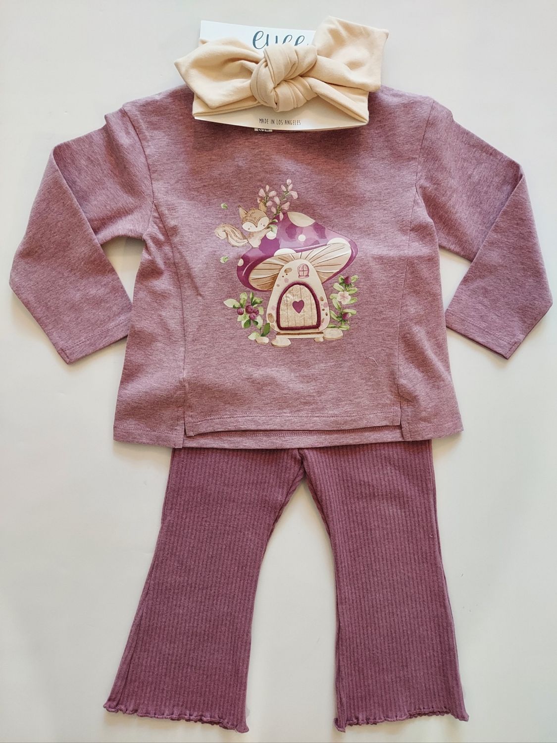 Fall Mayoral mauve mushroom top/ribbed flare leggings