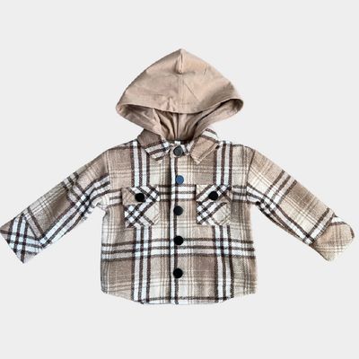 Baby Sprouts mocha plaid hooded Shacket
