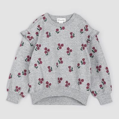 Miles the Label roses print  on heather grey sweatshirt- organic cotton french terry