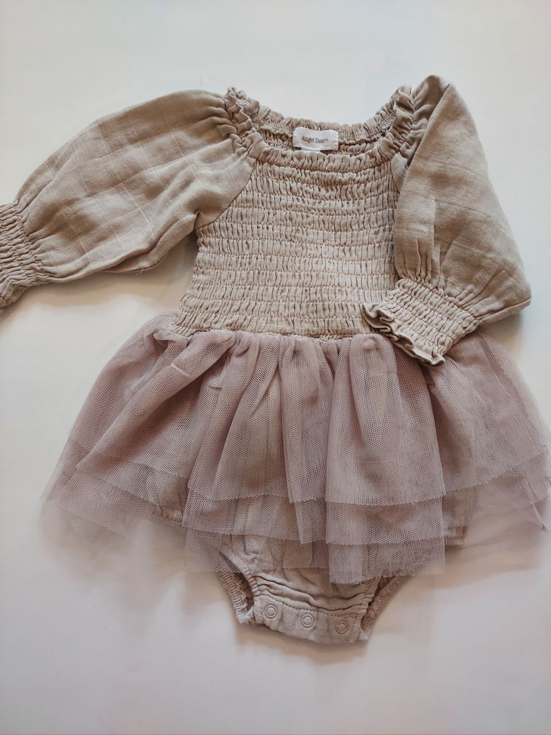 Angel Dear oatmeal long sleeve smocked tutu bubble