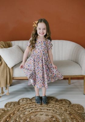 Ollie Jay Emile purple twirl dress in Plum Fields