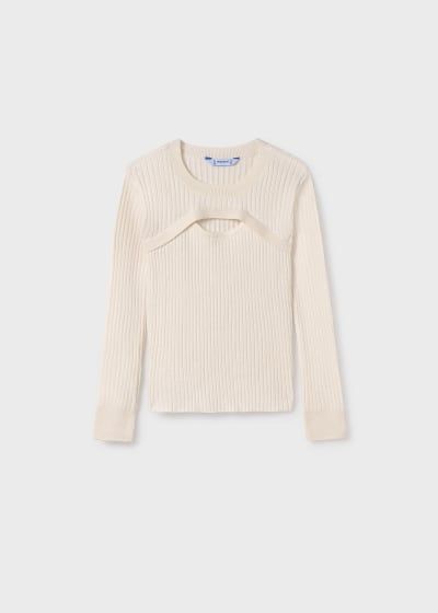 Fall Mayoral ribbed cutout sweater-ivory