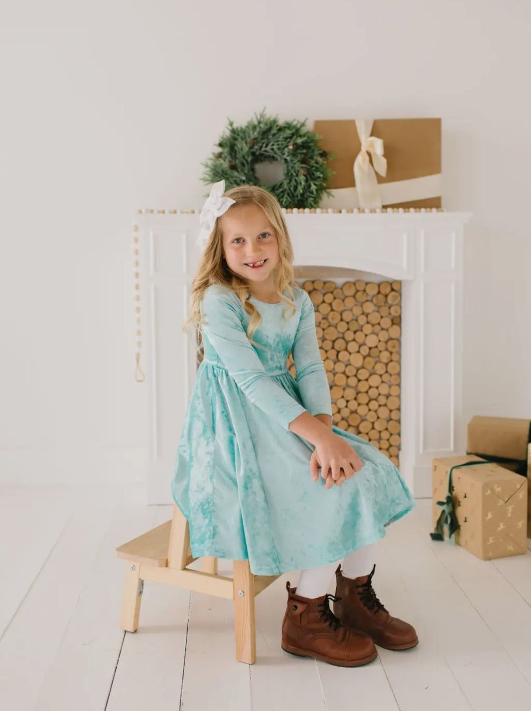 Ollie Jay Gwendolyn twirl dress in crushed mint velvet