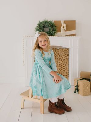 Ollie Jay Gwendolyn twirl dress in crushed mint velvet