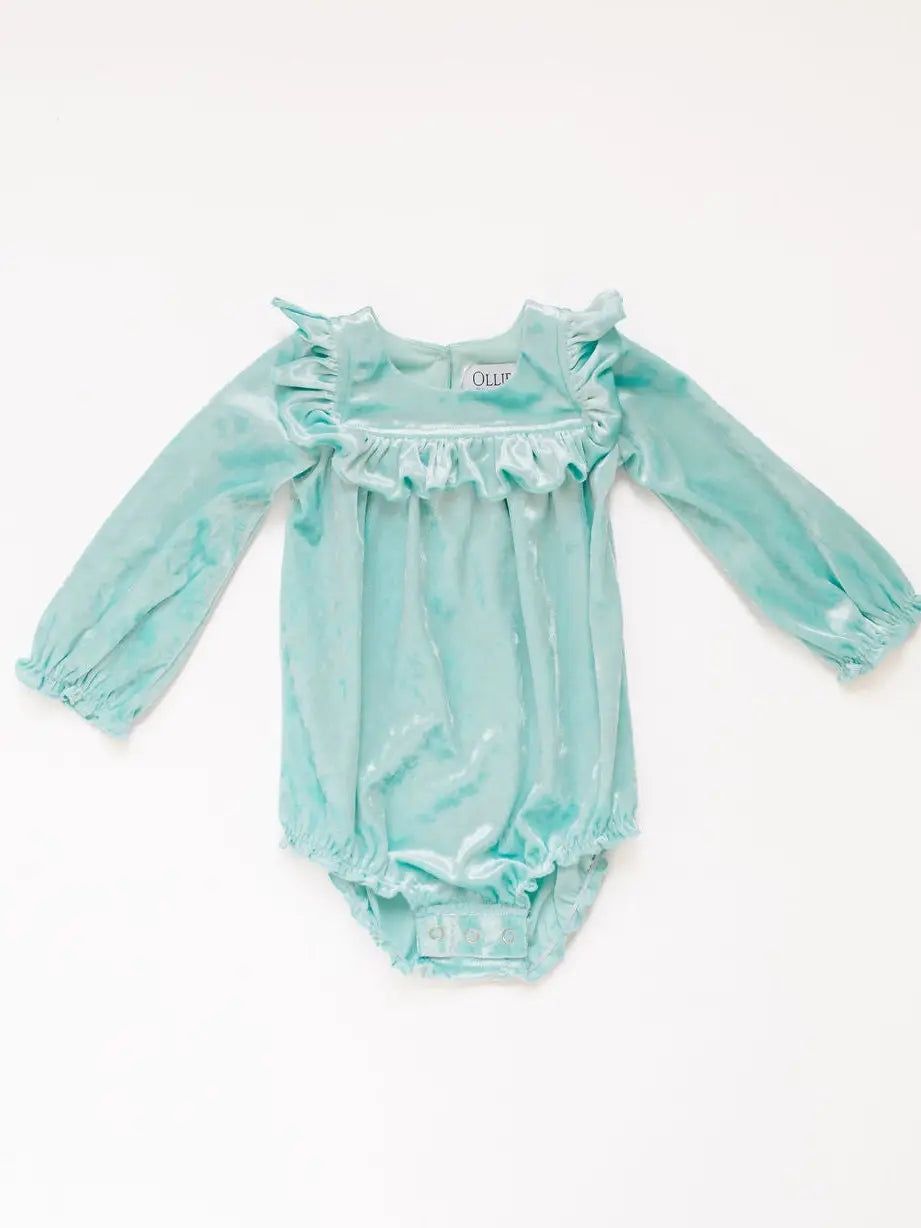 Ollie Jay Hayley  Romper in mint crushed velvet
