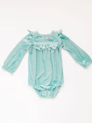 Ollie Jay Hayley  Romper in mint crushed velvet