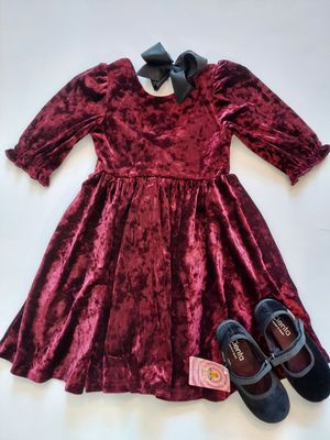 Ollie Jay Pippa  twirl dress in crushed cranberry velvet