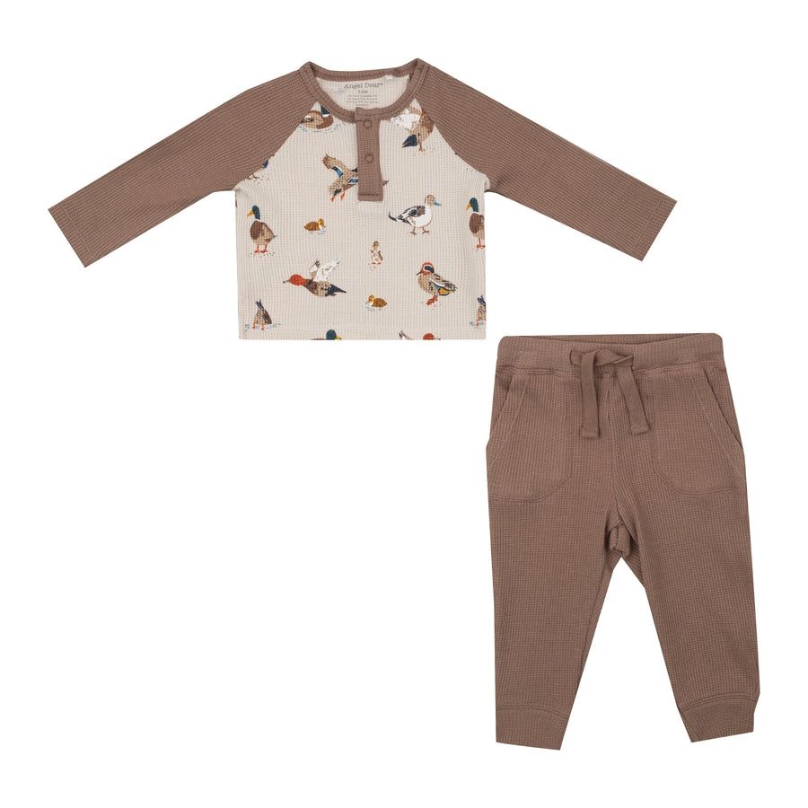 Angel Dear Ducks L/S Raglan waffle weave Henley/jogger set