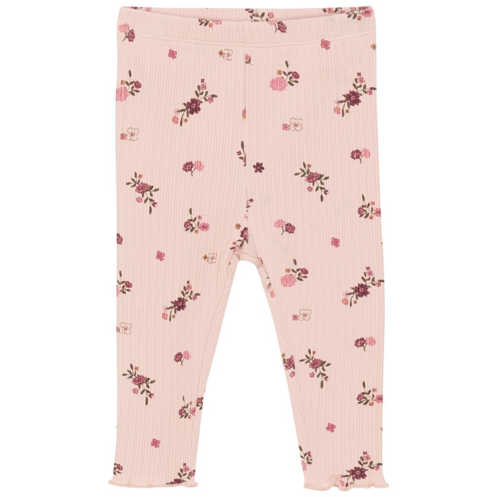 Danish brand Minymo  pink ribbed floral organic leggings