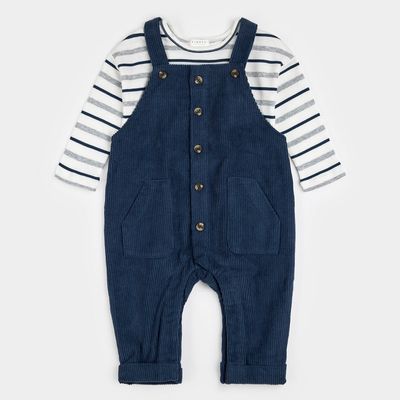 Petit Lem  Blueberry corduroy overall set- organic cotton