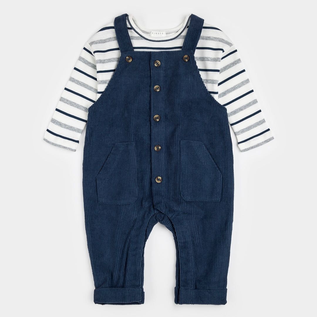 Petit Lem  Blueberry corduroy overall set- organic cotton