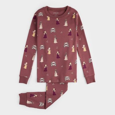Petit Lem  Princesses print on merlot pj set- organic cotton
