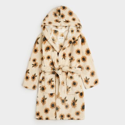 Petit Lem sunflower print plush hooded robe