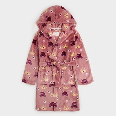 Petit Lem princess  print plush hooded robe