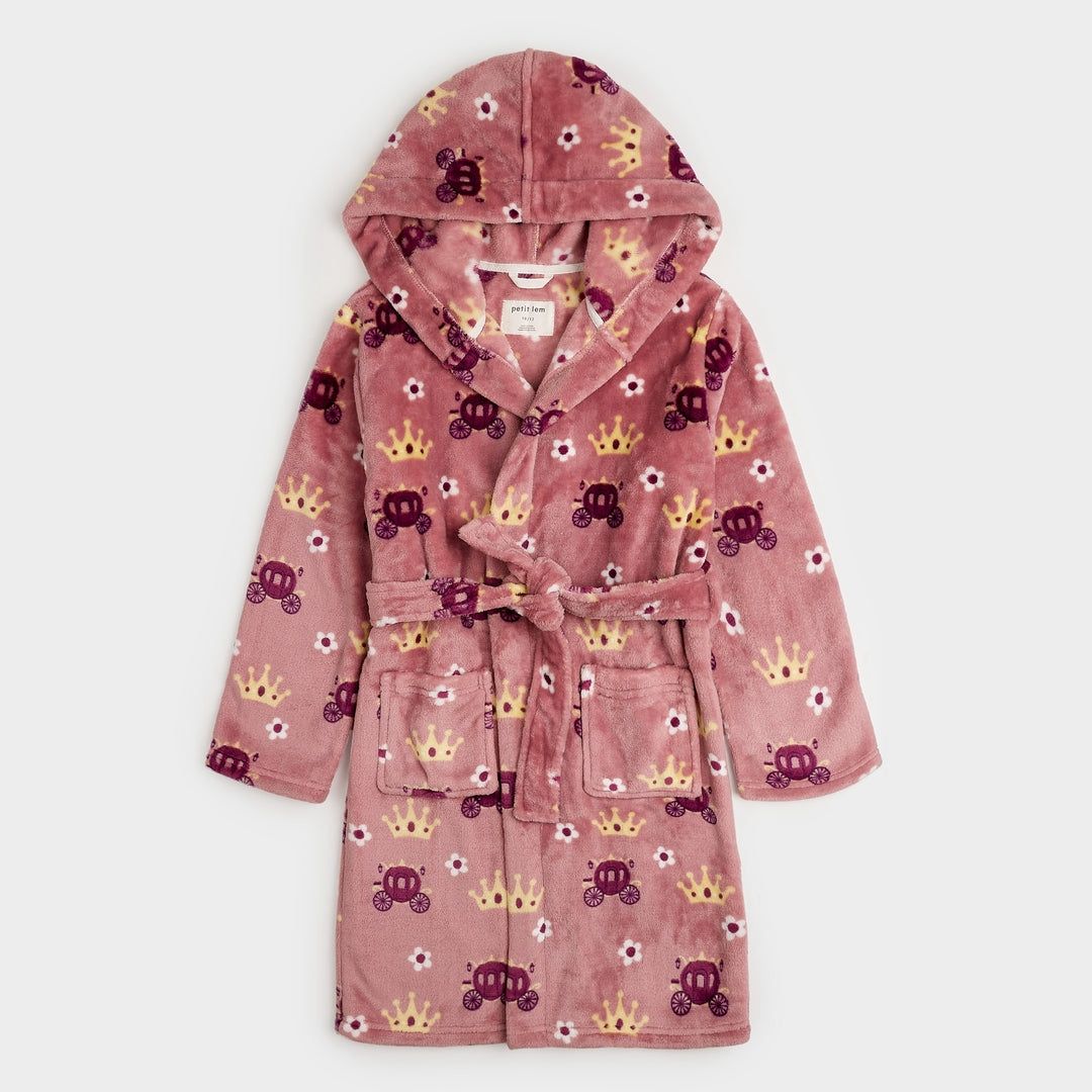 Petit Lem princess  print plush hooded robe