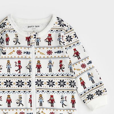 Petit Lem  Nutcracker Fair Isle off white sleeper- 2 way zipper organic cotton