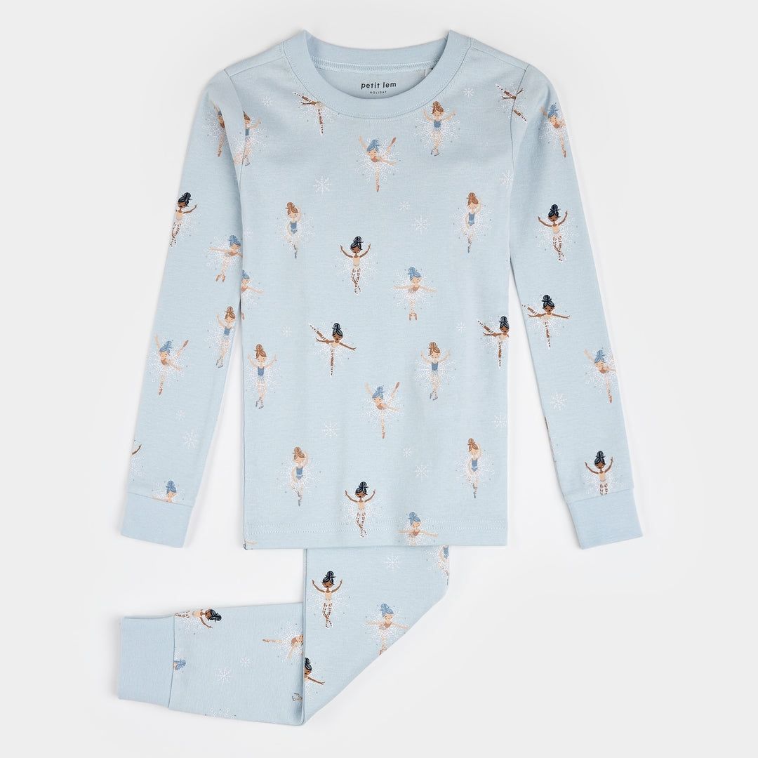 Petit Lem organic cotton long sleeve  pajama set- Sugar Plum Fairy on ice blue