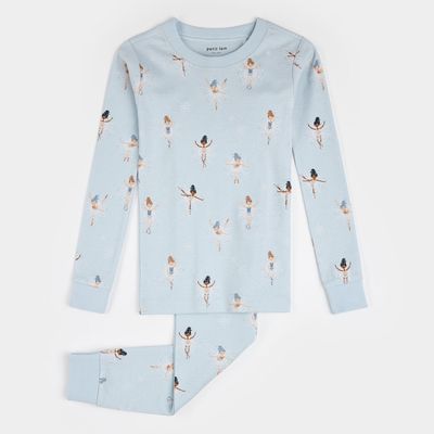 Petit Lem organic cotton long sleeve  pajama set- Sugar Plum Fairy on ice blue