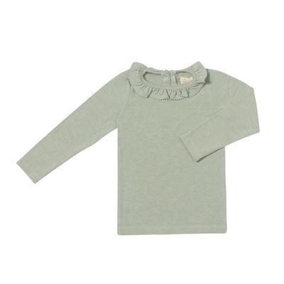 Ettie &amp; H Miriam Sage Green pointelle ruffle neck top