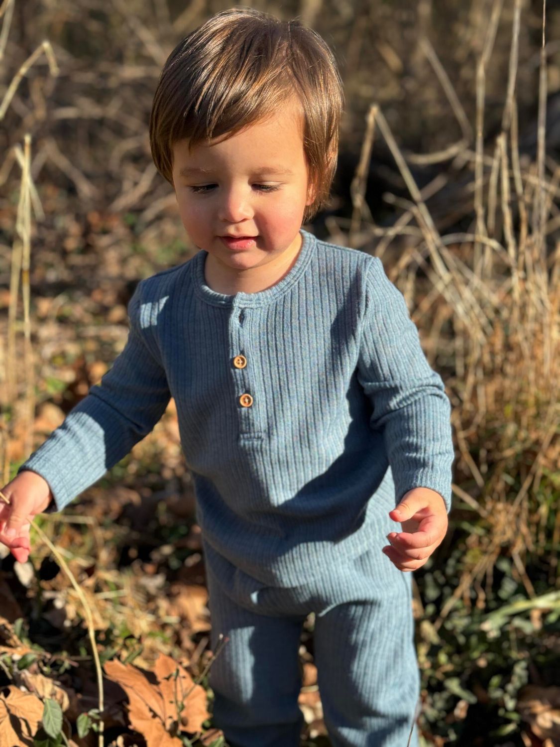 Ettie &amp; H  soft ribbed knit henley pant set- blue