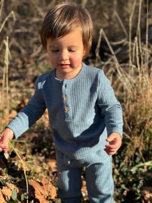 Ettie &amp; H  soft ribbed knit henley pant set- blue