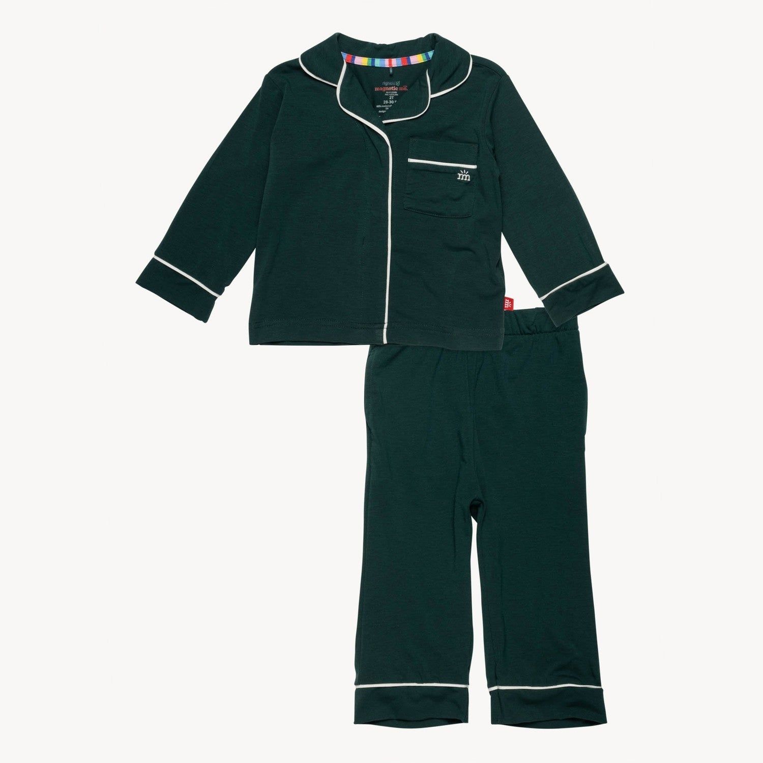 Magnetic Me &quot;Deep Emerald&quot; modal blend  long sleeve pajama set with piping.