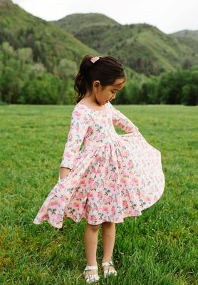 Ollie Jay Emile twirl dress in Peach Bouquet