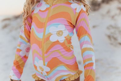 Oopsie Daisy Flower Wave Long Sleeve Rash guard 1 pc zipper swimsuit