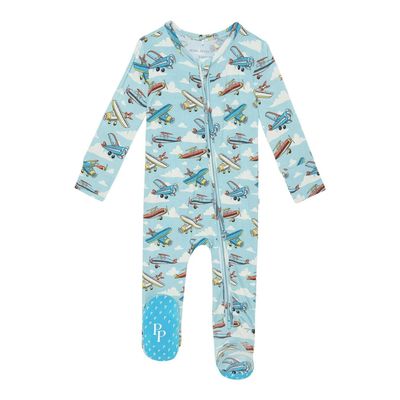 Posh Peanut Bamboo Plane  footie zippered one piece-2 way zipper
