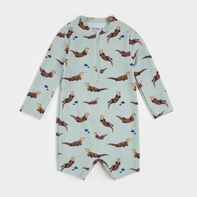 Petit Lem turquoise otter rashguard swimsuit UPF 50+