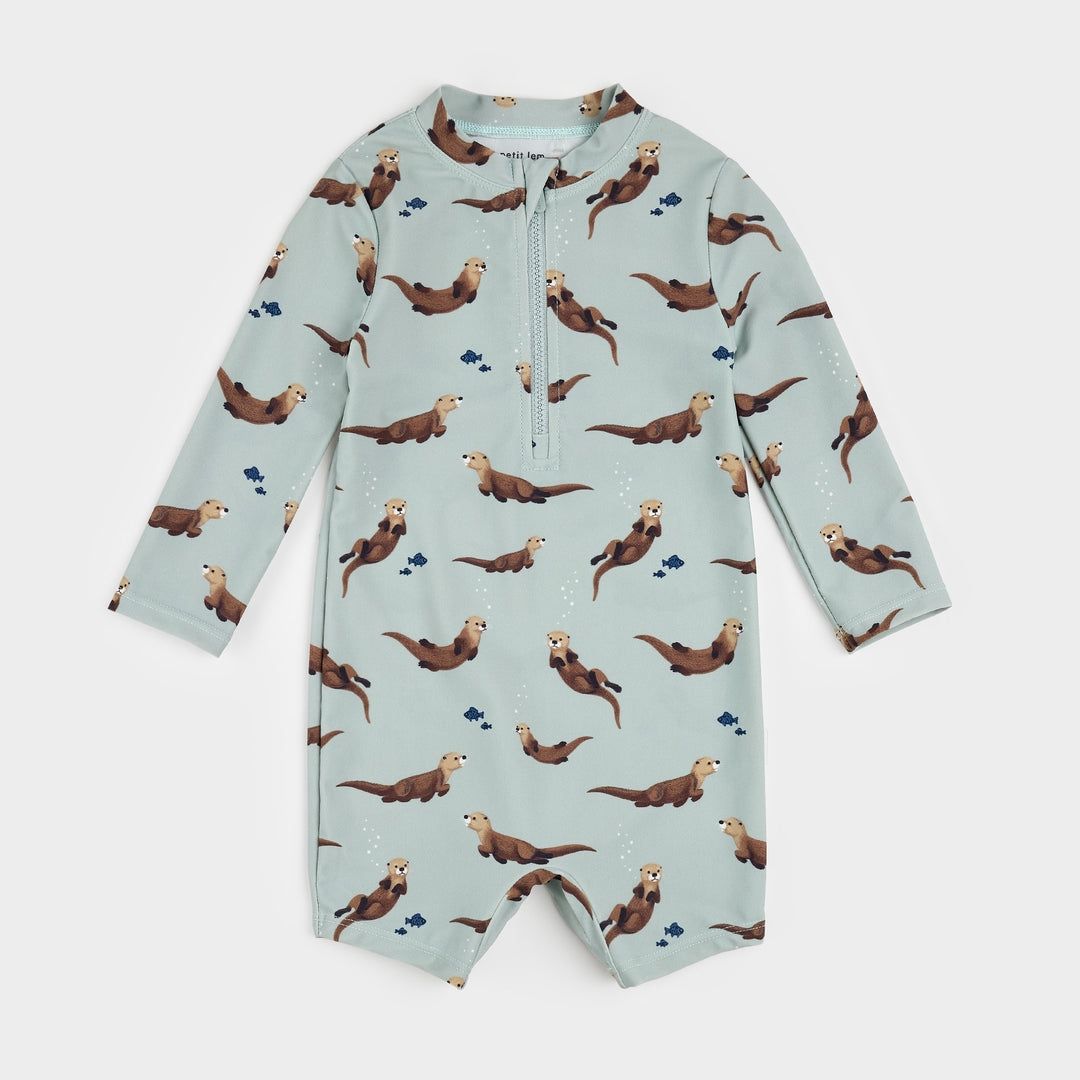 Petit Lem turquoise otter rashguard swimsuit UPF 50+