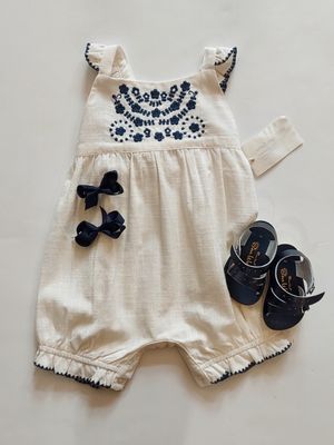 Viverano Organics Milena Embroidered Bubble baby -Coconut Milk color-organic cotton