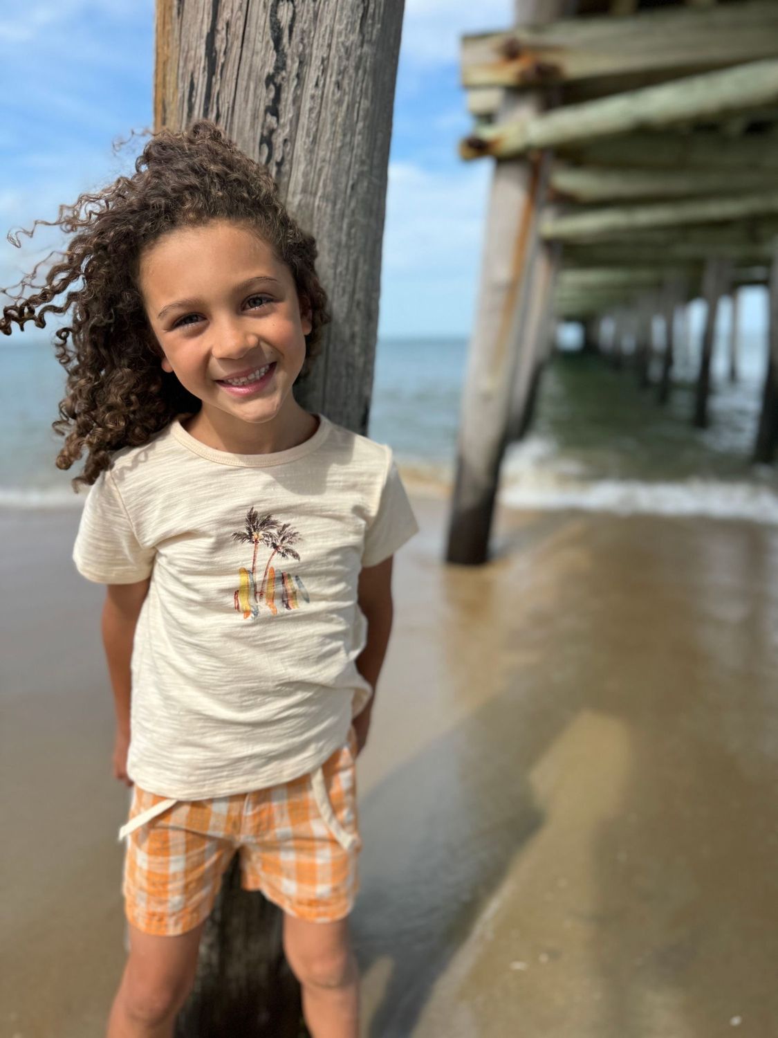 Me &amp; Henry 100% cotton yellow tee with surfboards- Falmouth printed tee