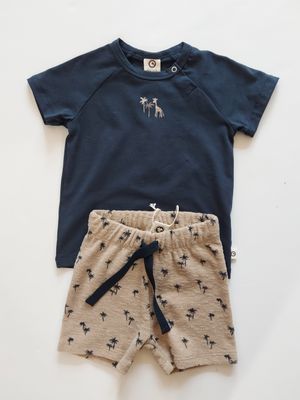 Danish Musli organic cotton Terry cloth Palm beach  shorts- navy palm organic cotton Tee set