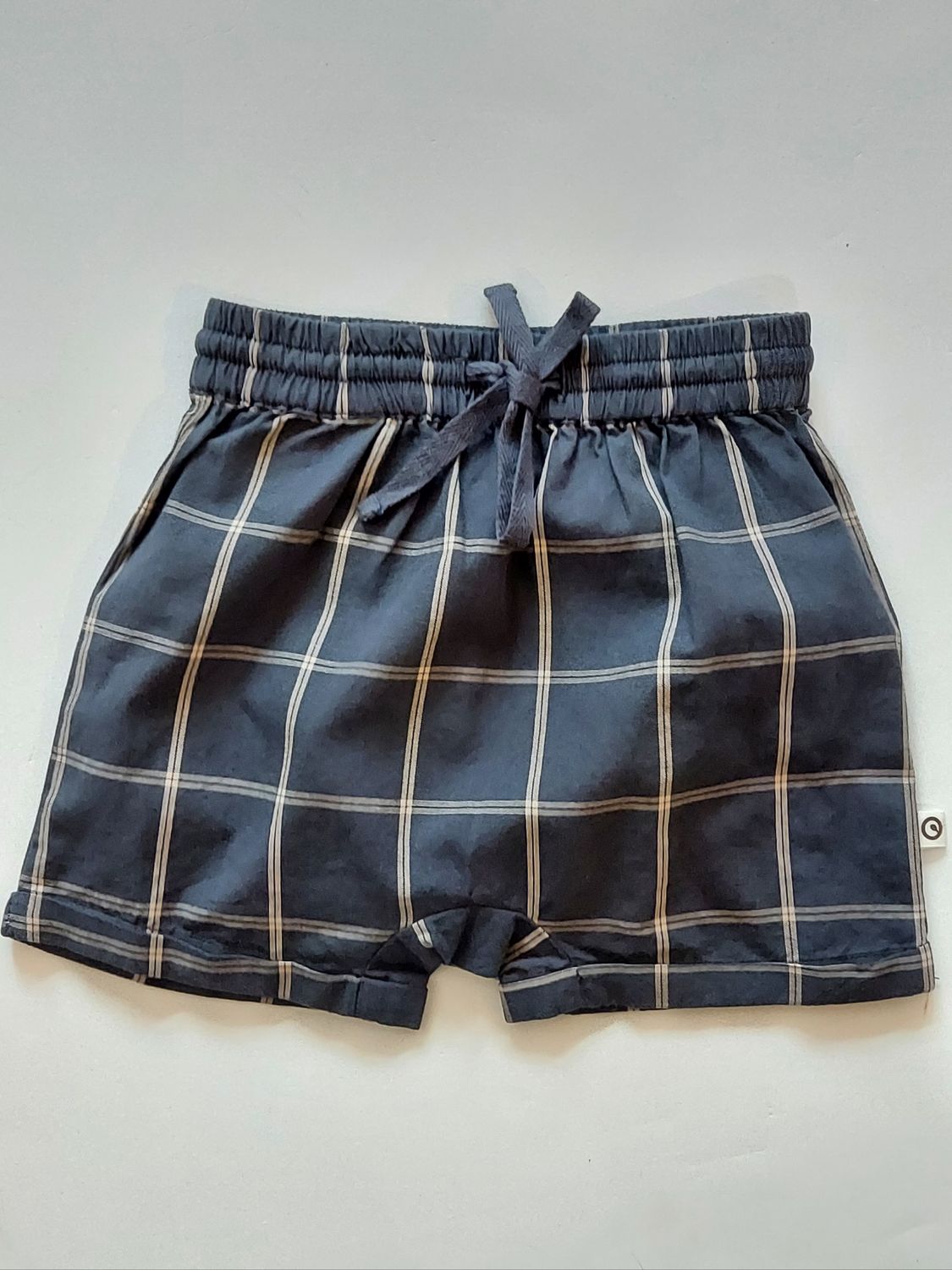 Danish Musli organic cotton  navy  plaid organic cotton woven shorts