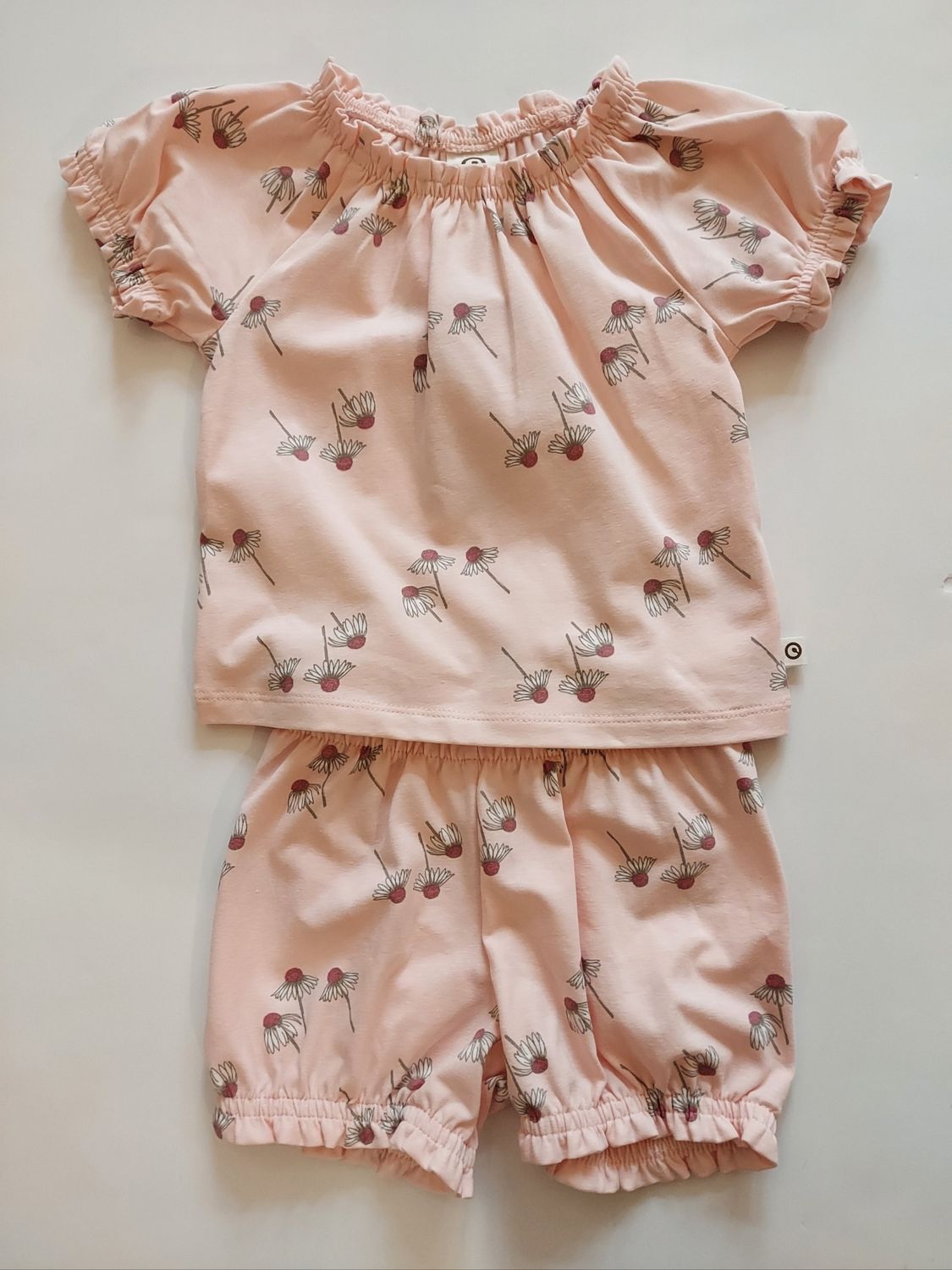 Danish Musli organic cotton floral puff sleeve t-shirt and floral bloomers set