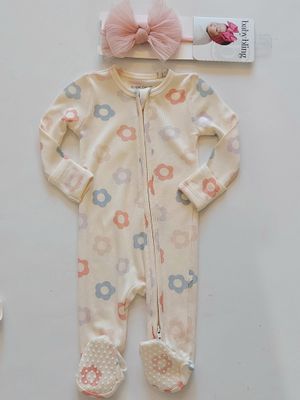 Angel Dear Daisy Pop ribbed modal 2 way zipper footie